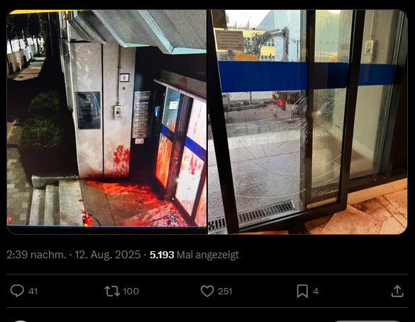 Feiger Farbanschlag und Verwüstung an Botschaft Israels in den Niederlanden